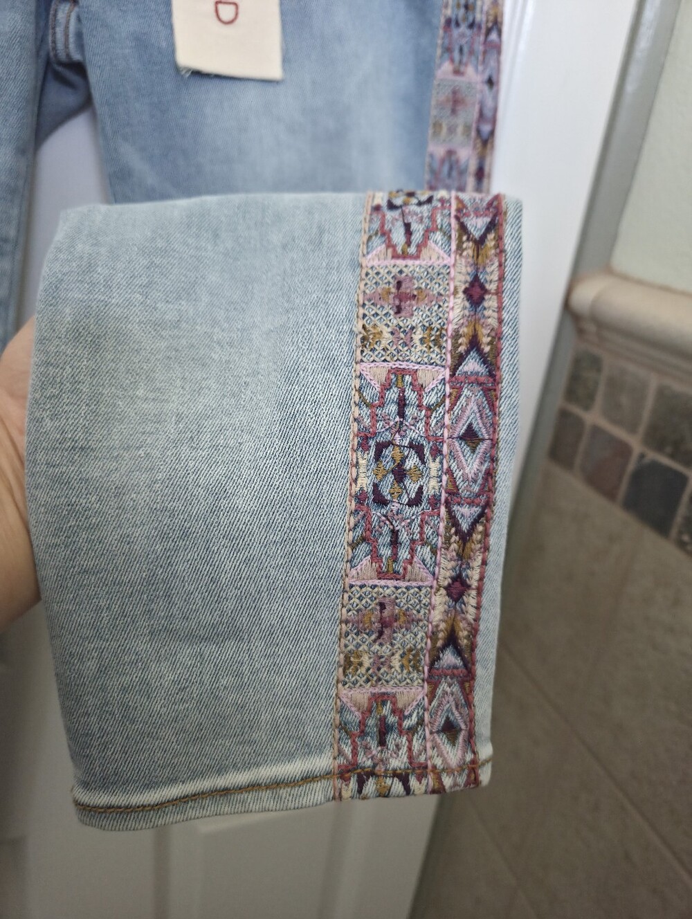 DRIFTWOOD Jackie Skinny-Leg Jeans Embroidered Side Panel Western Bohemian 28x28 - Picture 8 of 12